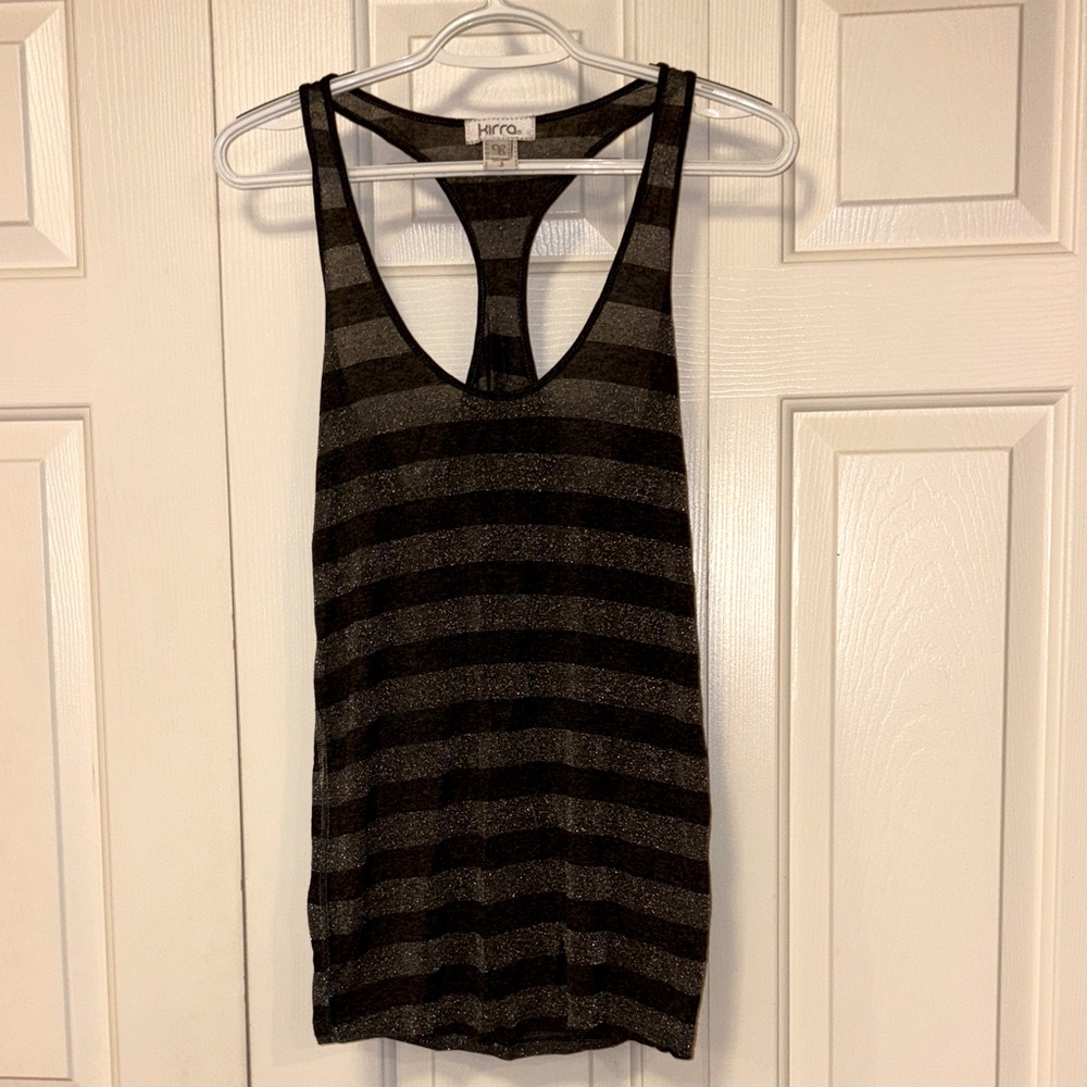Kirra Charcoal and Black Sparkle Striped Tank Top